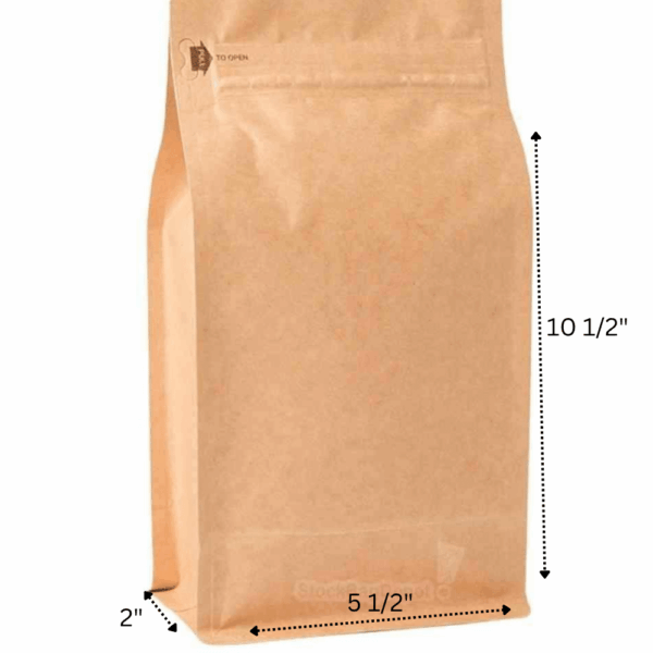 One Pound Foil Lined Stand-Up Zip Pouch Coffee Bag with Valve - TAN KRAFT - Image 2