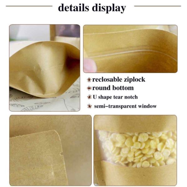One Pound Stand-Up Zip Window Bags - Tan Kraft  7 x 12 inches - Image 4