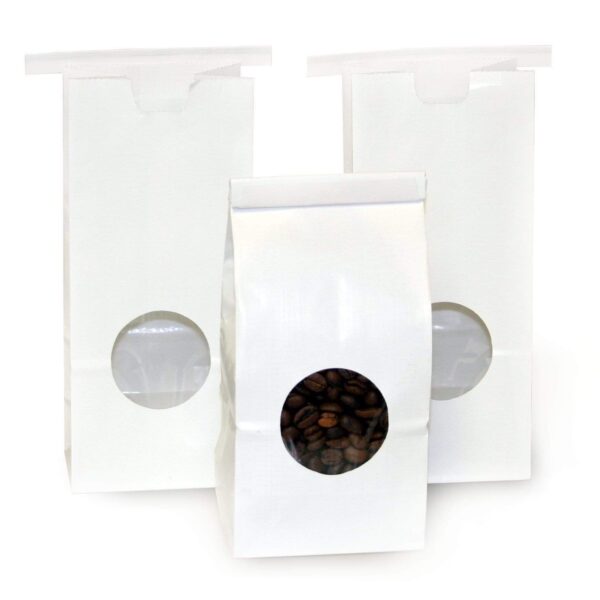 Window Bags - Half Pound Coffee Bags with Window and Tin Ties - WHITE - Image 3