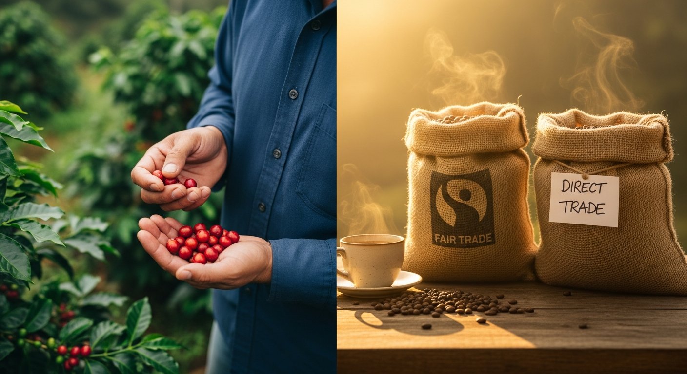 sustainable coffee sourcing direct trade vs fair trade